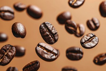 Fototapeta premium Falling coffee beans isolated.