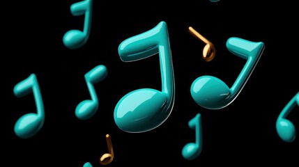 Shiny Musical Notes Floating, Abstract And Vibrant 