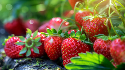 Ripe Red Strawberries Growing in a Garden.