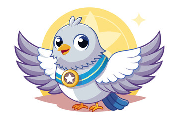 Cartoon Dove with Wings Spread, Wearing a Star Medallion