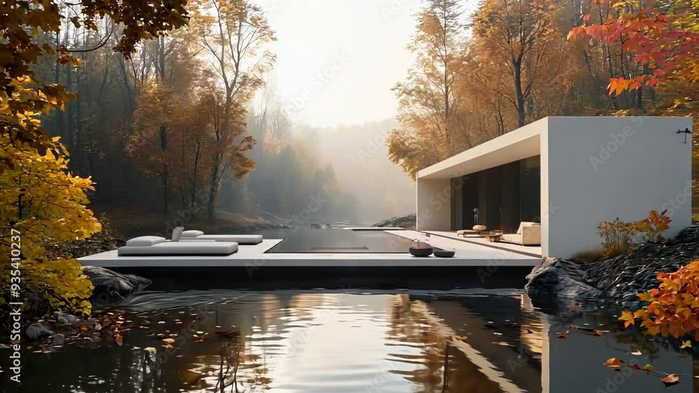 Poster luxury contemporary architecture house with pool in a magnificent location