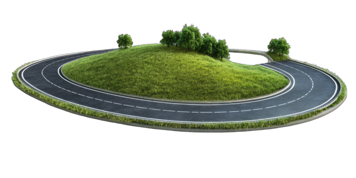 A road with a curve and trees on the side