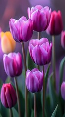 Purple Tulips Blooming Brightly with Colorful Flowers in the Background