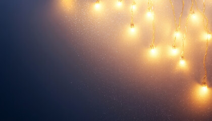 Merry Christmas and Happy New Year. Christmas garland lights on background. Xmas border and poster space for text