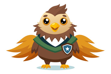 Cartoon Eagle Wearing a Graduation Gown and Shield with a Star