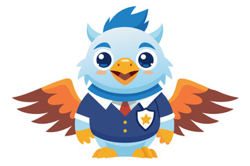 Obraz premium Cartoon bird character with blue wings and a police uniform