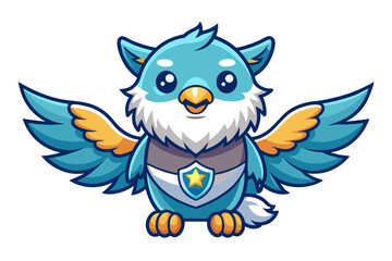 Obraz premium Cartoon Blue Bird with Wings Spread and Star-Shaped Shield