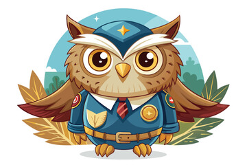 Fototapeta premium Cartoon Owl Dressed as a Police Officer