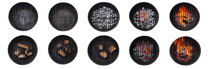 A series of images of grills with different levels of burn marks