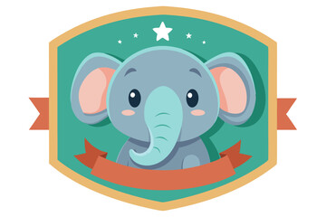 Obraz premium Cartoon Elephant Head in a Shield with Stars and Ribbon