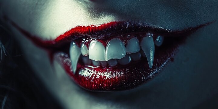 closeup vampire fangs 