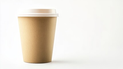 A brown paper cup with a white lid, isolated on a white background.