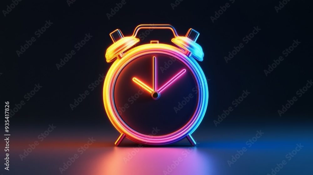 Poster a glowing clock with the hands at the numbers 3 and 9