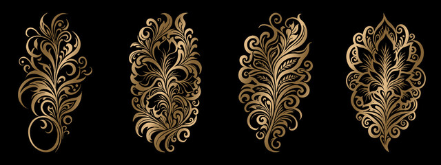 Luxurious golden botanical background. Printable wallpapers, covers, wall art, greeting card, wedding cards, invitations.