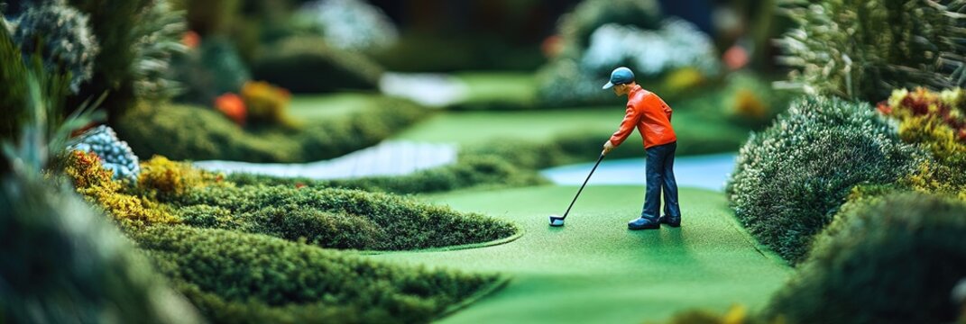 miniature golf concept with putting green and obstacles