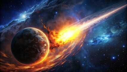Obraz premium Dark comet planet shadowy mysterious celestial entity ominous forecast impending doom intense high-contrast ominous mood apocalyptic atmosphere