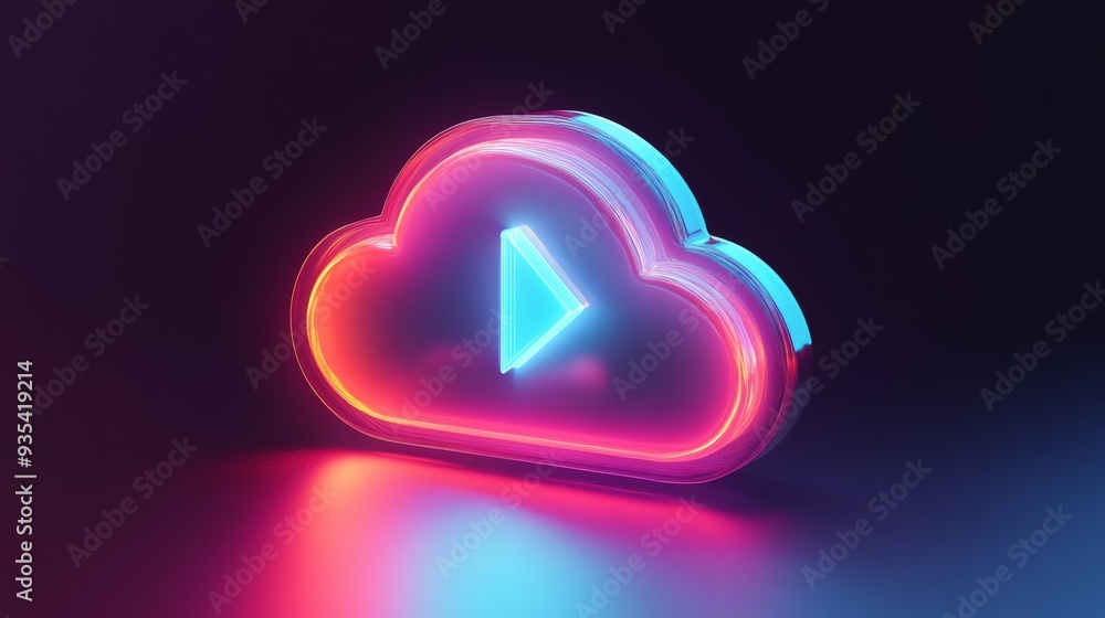 Poster a neon cloud with a play button on it