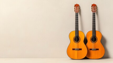 Fototapeta premium Two Broken Guitars Leaning Against A Rugged Concrete Wall 