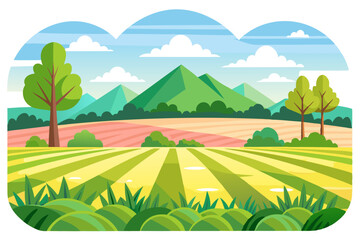 Obraz premium Green Landscape with Mountains, Trees, and Fields