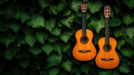 Two Broken Guitars Leaning Against A Rugged Concrete Wall 