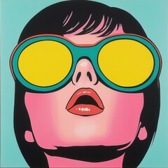 A retroinspired girl dons sunglasses and vibrant colors, channeling s style pop art reminiscent of classic comic aesthetics.