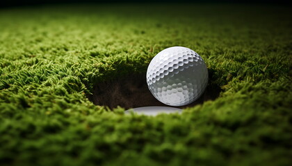 Obraz premium a golf ball sits on top of a golf course, generative ai