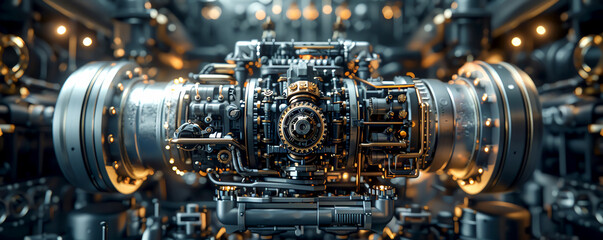Fototapeta premium The image shows a close-up of a complex machine with many gears and other mechanical parts.