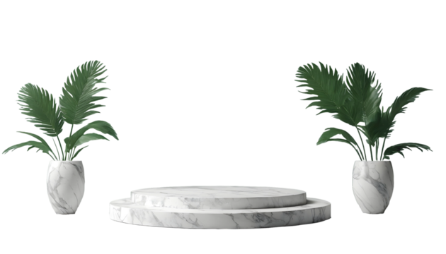 Ceramic podium with plant in transparent background with full depth