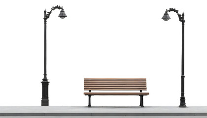 Street lamp with bench in a park on transparent background