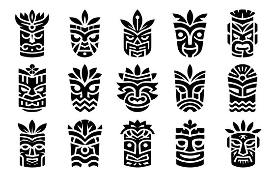 Collection of 15 Polynesian Tribal Tiki Masks