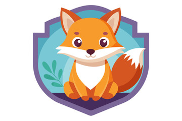 Obraz premium Cute Cartoon Fox Sitting in a Purple and Blue Shield