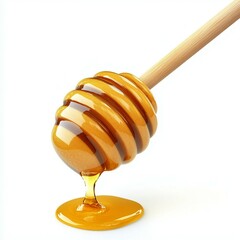 Pure Honey dripping from a wooden honey dipper
