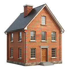 Brick House Isolated on White Background Ideal for Architectural and Real Estate Illustrations