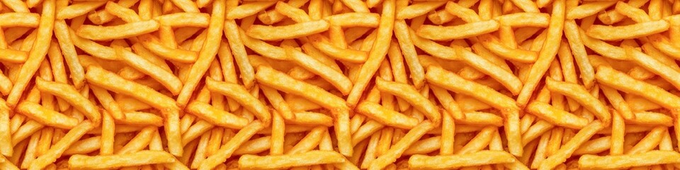 Fast food photography background texture background banner panorama long wide - Closeup of many fried french fries chips, top view, seamless pattern