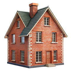 Brick House Isolated on White Background Ideal for Architectural and Real Estate Illustrations