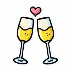 Wedding Champagne Hand Drawn Doodle Icon on a isolated white background (15)