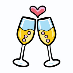 Wedding Champagne Hand Drawn Doodle Icon on a isolated white background (16)