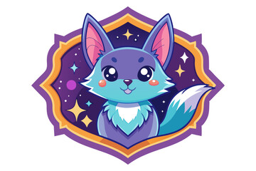 Obraz premium Cute Cartoon Blue Fox with Big Eyes in a Starry Night Frame