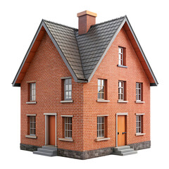 Brick House Isolated on White Background Ideal for Architectural and Real Estate Illustrations