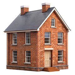 Brick House Isolated on White Background Ideal for Architectural and Real Estate Illustrations