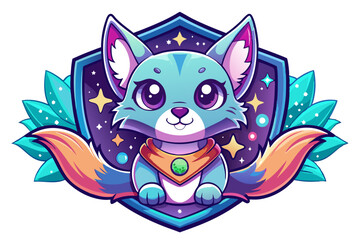 Adorable Blue Cat with Orange Tail in Space Shield