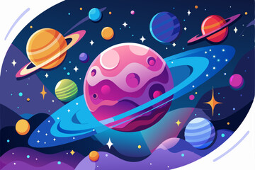 A Vibrant Cosmic Scene with Planets and Stars