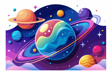 A Colorful and Abstract Depiction of a Star System with Planets and Stars