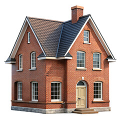 Brick House Isolated on White Background Ideal for Architectural and Real Estate Illustrations