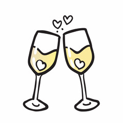 Wedding Champagne Hand Drawn Doodle Icon on a isolated white background (23)