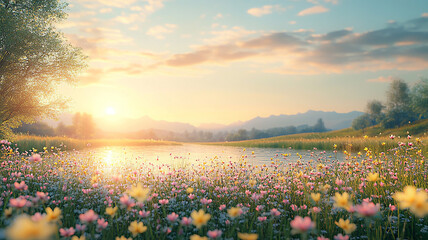 Inspirational poster template with a positive affirmation, featuring a softly blurred background of a peaceful rural landscape.