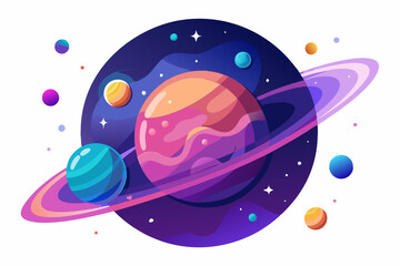 Colorful Planet with Ring System and Scattered Stars