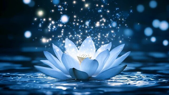Serene Blue Lotus with Sparkling Lights