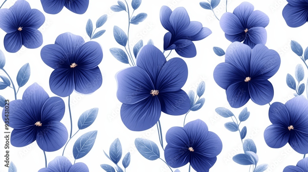 Wall mural blue floral pattern seamless background texture design