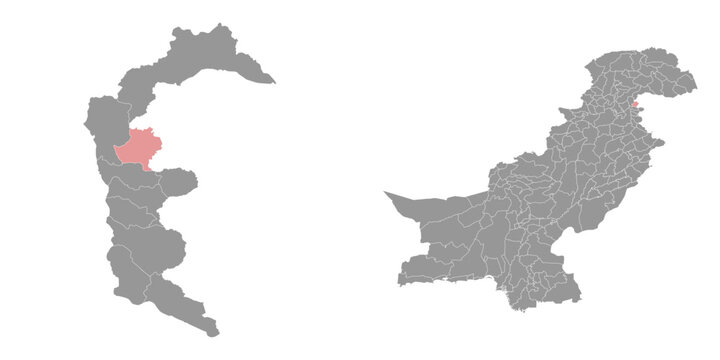 Hattian Bala district map, administrative division of Pakistan. Vector illustration.